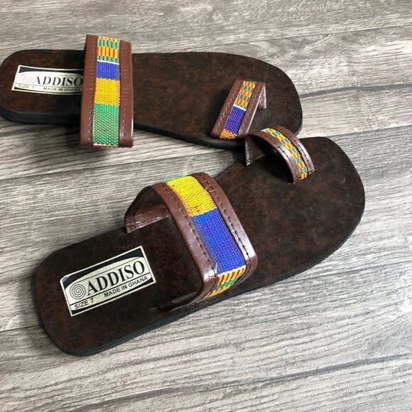 AFRICAN KENTE Cloth Print Tortoise Sandals Slides Flip Flops - Picture 9 of 13